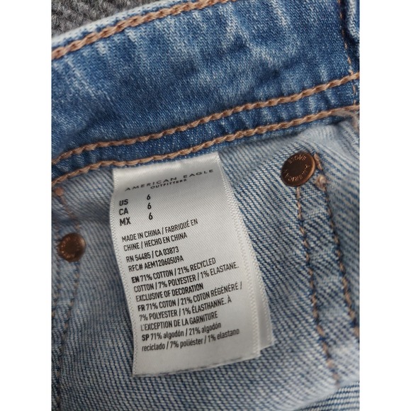 American Eagle Denim Shorts Womens 6 Blue Easy Shortie Cuffed Elastic Back Waist - Picture 9 of 11